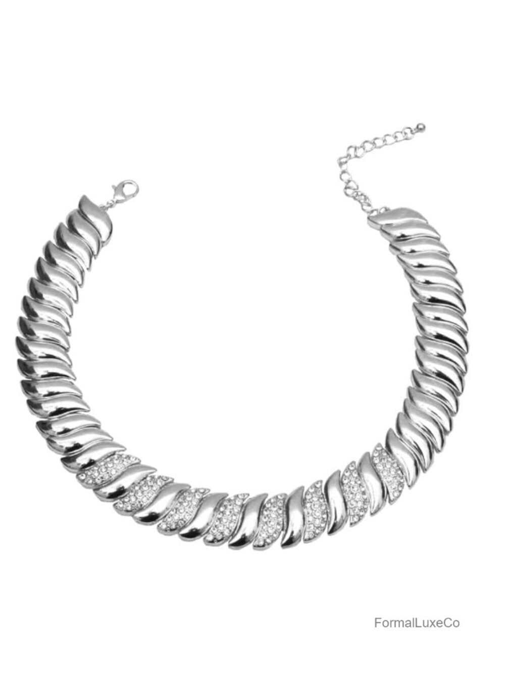 Chunky Crystal Choker Necklace Adjustable Party Prom Jewelry